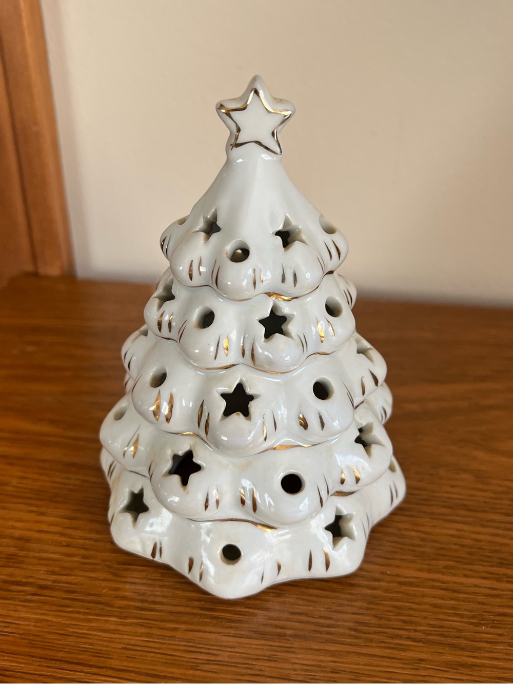 White Ceramic Holiday Tree with Gold Accents - Home Holiday Decor